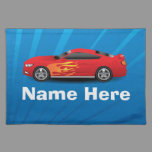 Bright Blue with Red Sports Car Flames Kids Boys Cloth Placemat