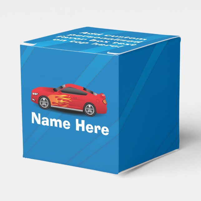 Bright Blue with Red Sports Car Flames Kids Boys Favor Boxes (Front Side)
