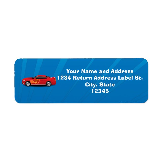 Bright Blue with Red Sports Car Flames Kids Boys Label (Front)