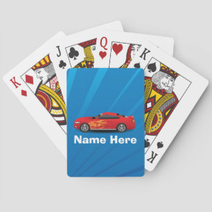 Bright Blue with Red Sports Car Flames Kids Boys Poker Cards