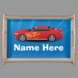 Bright Blue with Red Sports Car Flames Kids Boys Serving Tray