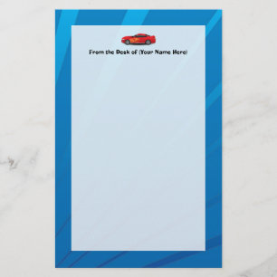Bright Blue with Red Sports Car Flames Kids Boys Stationery