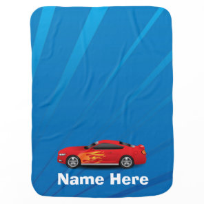 Bright Blue with Red Sports Car Flames Kids Boys Swaddle Blanket
