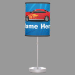 Bright Blue with Red Sports Car Flames Kids Boys Table Lamp