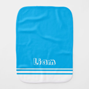 Bright Blue with White Stripes Newborn Boys Name Baby Burp Cloth