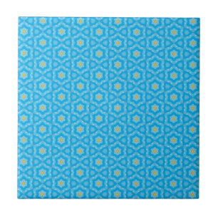 Bright Blue with Yellow Pattern Ceramic Tile
