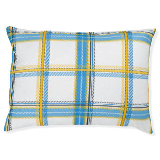 Bright Blue Yellow Plaid Aesthetic Pet Bed