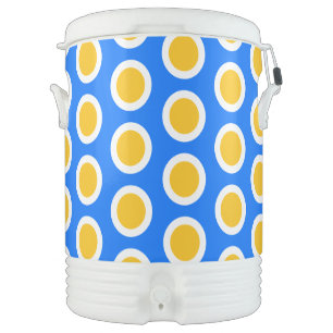 Bright Blue Yellow White Geometric Tiled Pattern Beverage Cooler