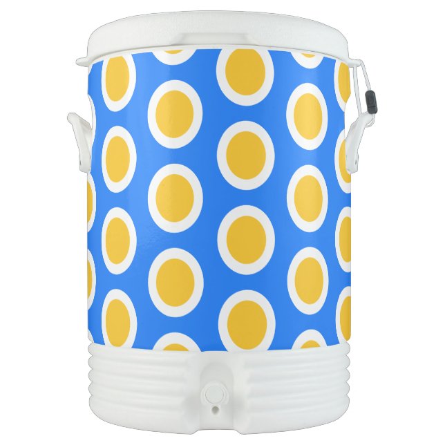 Bright Blue Yellow White Geometric Tiled Pattern Beverage Cooler (Front)