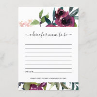 BRIGHT BLUSH BURGUNDY FLORAL ADVICE BABY SHOWER ENCLOSURE CARD