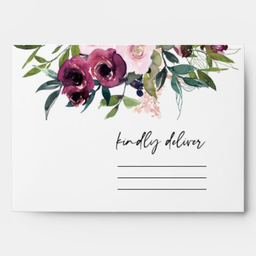 BRIGHT BLUSH BURGUNDY FLORAL BUNCH ADDRESS ENVELOPE