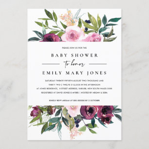 BRIGHT BLUSH BURGUNDY FLORAL BUNCH BABY SHOWER INVITATION