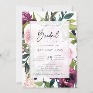 BRIGHT BLUSH BURGUNDY FLORAL BUNCH BRIDAL SHOWER INVITATION