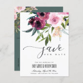BRIGHT BLUSH BURGUNDY FLORAL BUNCH SAVE THE DATE ANNOUNCEMENT POSTCARD (Front/Back)