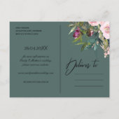 BRIGHT BLUSH BURGUNDY FLORAL BUNCH SAVE THE DATE ANNOUNCEMENT POSTCARD (Back)