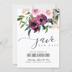 BRIGHT BLUSH BURGUNDY FLORAL BUNCH WEDDING SAVE THE DATE