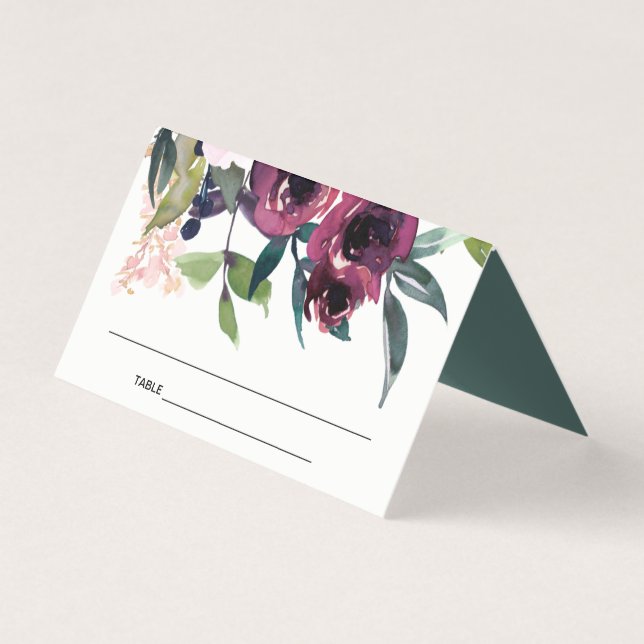 BRIGHT BLUSH BURGUNDY FLORAL WEDDING PLACE CARDS (Front)