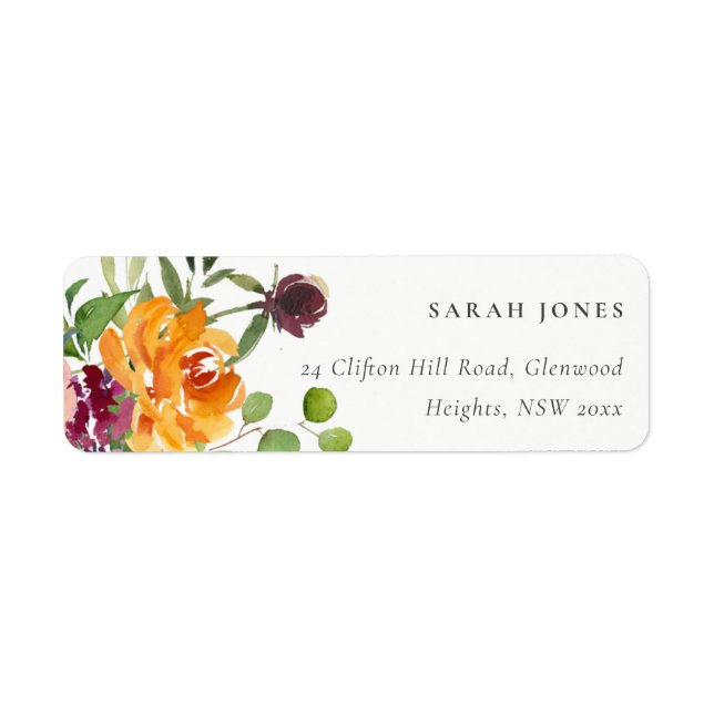BRIGHT BLUSH YELLOW ORANGE FLORAL BUNCH ADDRESS LABEL (Front)