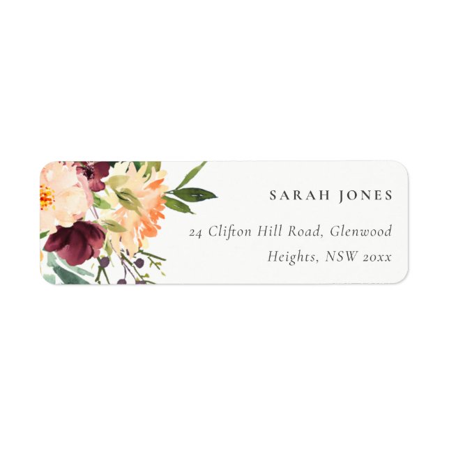 BRIGHT BLUSH YELLOW ORANGE FLORAL BUNCH ADDRESS LABEL (Front)