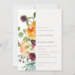 Bright Blush Yellow Orange Floral Couples Shower Invitation