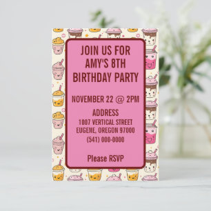 Bright Boba Tea Pattern Invitation