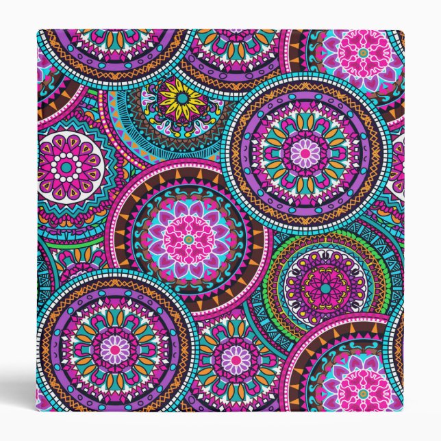 Bright Bohemian Boho Hippy Chic Pattern 3 Ring Binder (Front)