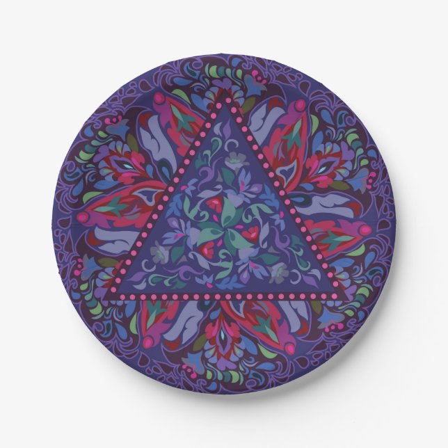 Bright Bohemian Boho Hippy Chic Pattern Paper Plates (Front)