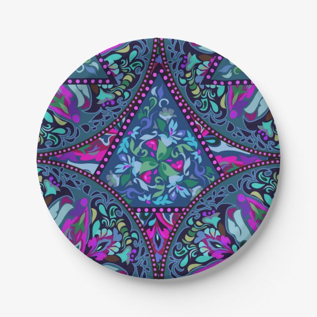 Bright Bohemian Boho Hippy Chic Pattern Paper Plates (Front)