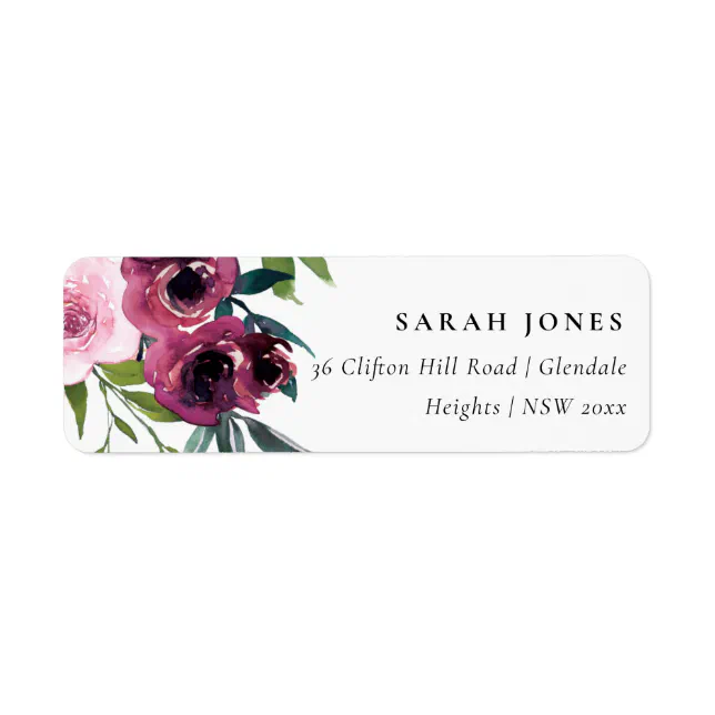BRIGHT BOHO BLUSH BURGUNDY FLORAL BUNCH ADDRESS LABEL | Zazzle