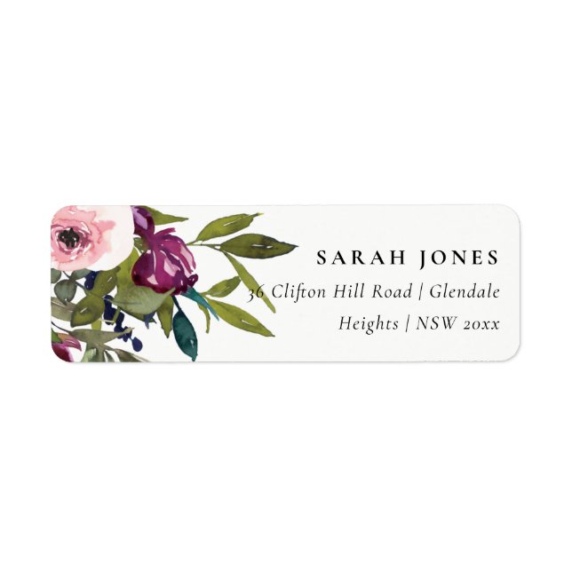 BRIGHT BOHO BLUSH BURGUNDY FLORAL BUNCH ADDRESS LABEL (Front)