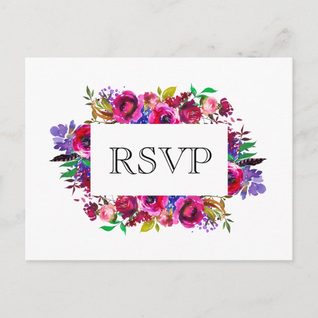 Bright Boho Bold Flowers RSVP Postcard (Front)