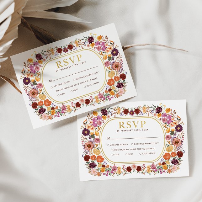 Bright Boho Fall Wildflower Wedding RSVP Card (Creator Uploaded)