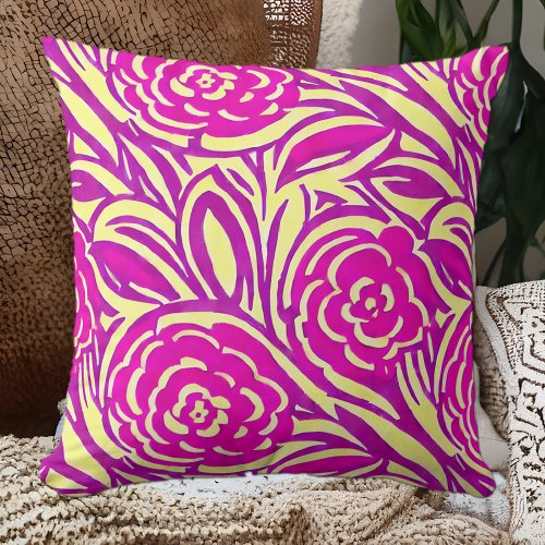 Bright Boho Floral Swirl Watercolor Throw Pillow