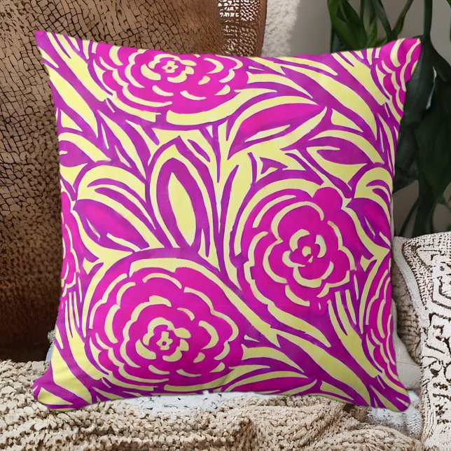 Bright Boho Floral Swirl Watercolor Throw Pillow (Creator Uploaded)
