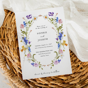 Bright Boho Floral Wreath Wedding Invitation