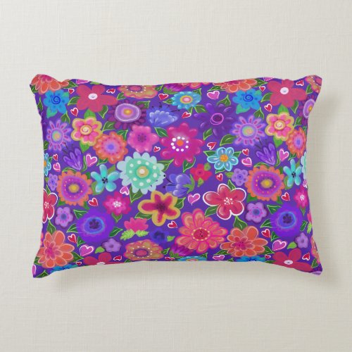 Bright Boho Flowers Beautiful Accent Pillow