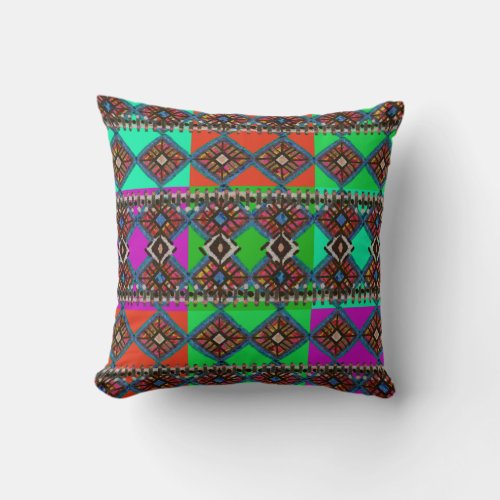 Bright Boho Patchwork  Mud Cloth Inspired Throw Pillow