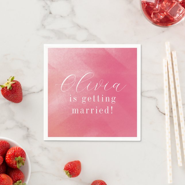 Bright Boho Pink Ombre Cursive Name Bridal Shower Napkins (Insitu)