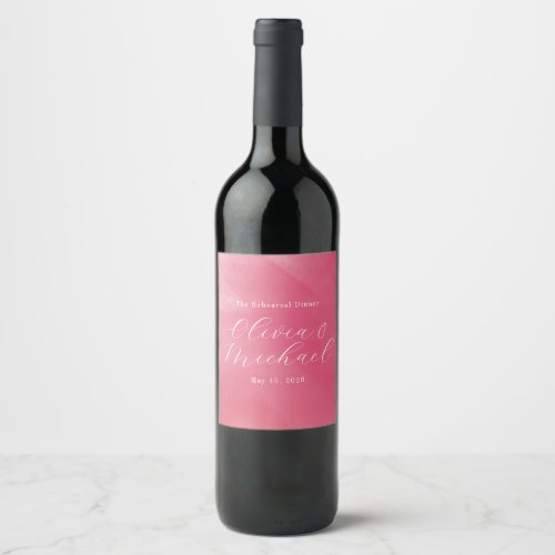Bright Boho Pink Ombre Cursive Name Wedding Wine Label