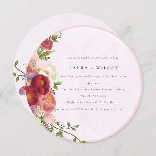 Bright Boho Red Pink white Flowers Bridal Shower  Invitation