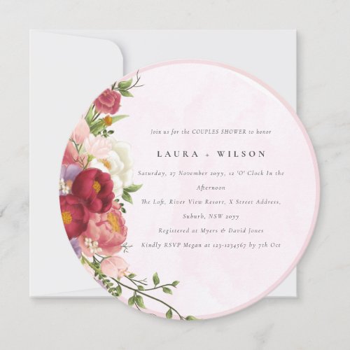 Bright Boho Red Pink white Flowers Couples Shower  Invitation