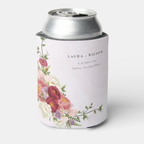 Bright Boho Red Pink white Flowers Wedding Can Cooler