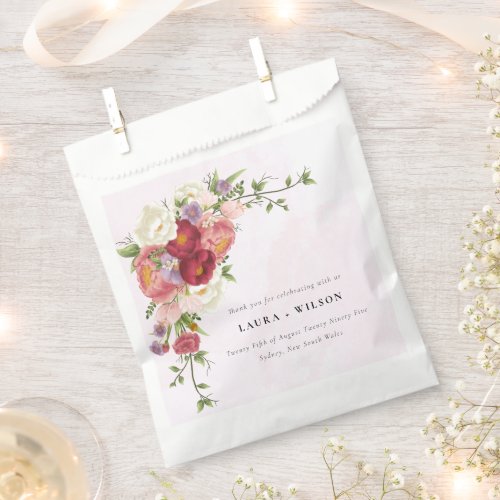 Bright Boho Red Pink white Flowers Wedding Favor Bag