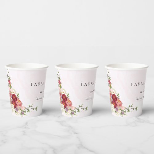 Bright Boho Red Pink white Flowers Wedding Paper Cups