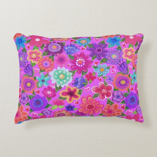 Bright Boho Style Pink Flowers Beautiful  Accent Pillow