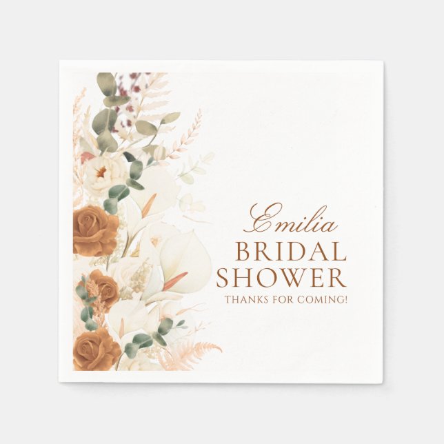 Bright Boho Terracotta Floral Bridal Shower Napkins (Front)
