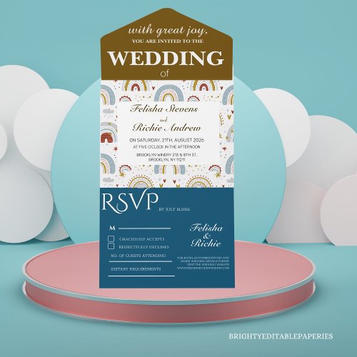 Bright Boho Terracotta Rainbows Wedding  All In One Invitation