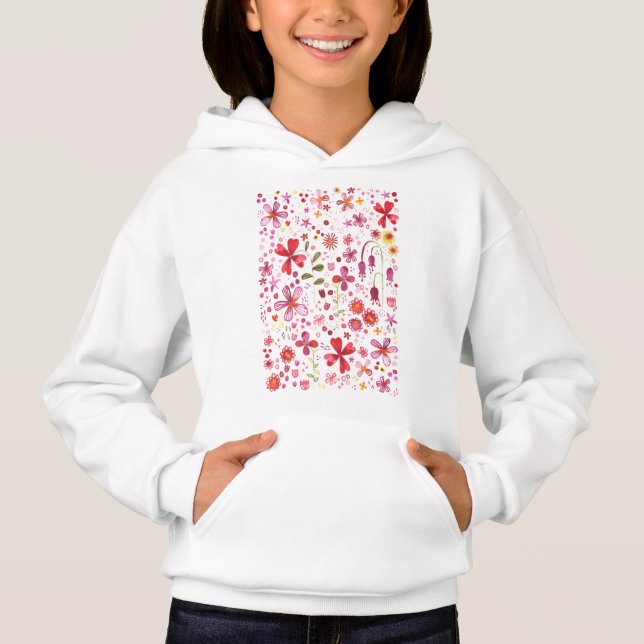 Bright Boho Wild Flower Watercolor Hoodie (Front)