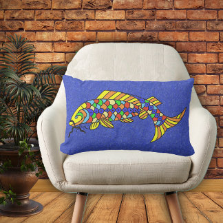 Bright Bold Abstract Colorful Pop Art Fish Outdoor Pillow