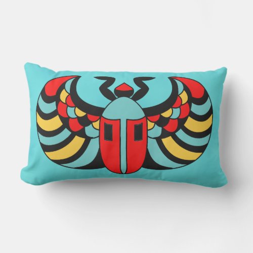 Bright Bold Abstract Colorful Scarab Beetle Lumbar Pillow